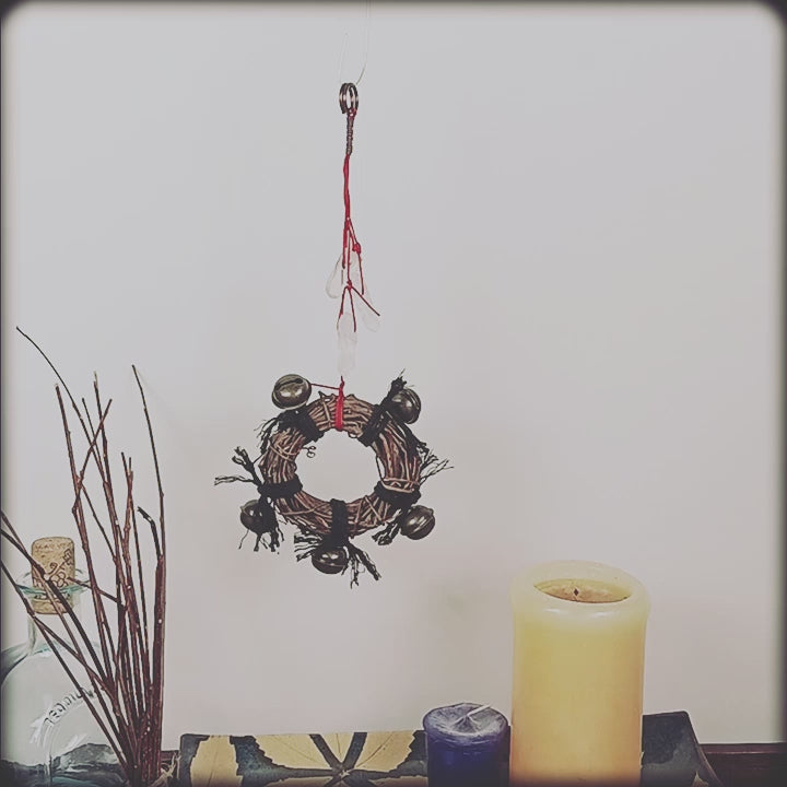 Witch's Bell Wreath, 5 Sleigh Bells 3 Quartz Energy-Cleansing