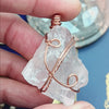 Chunky Raw Rose Quartz Crystal Pendant, Copper Wire-Wrapped, Handmade