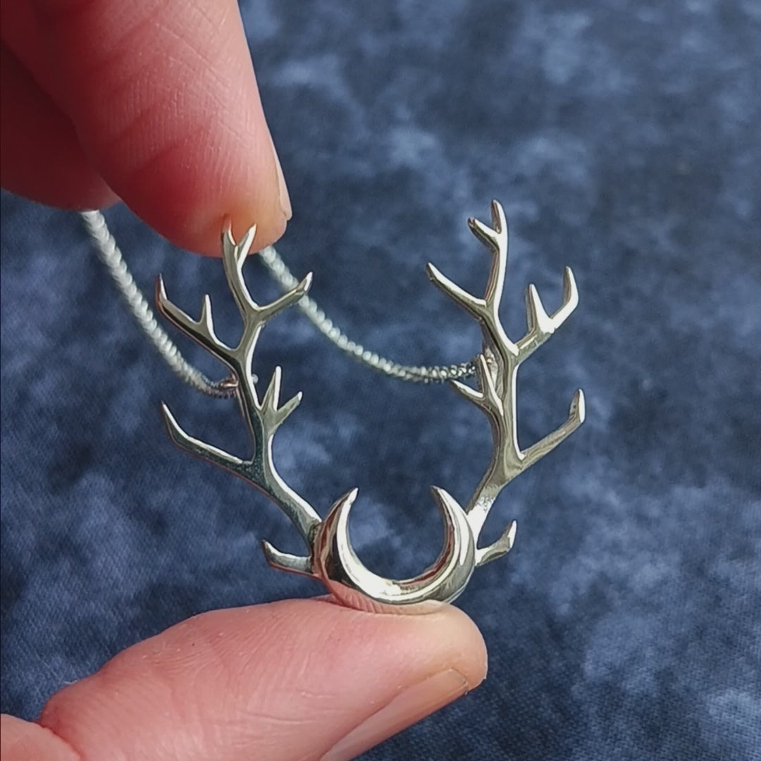 Antlers with Crescent Moon Necklace, Handmade