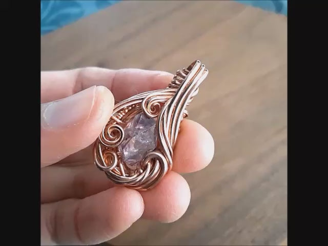 fancy copper wire wrap light raw amethyst swirl pendant