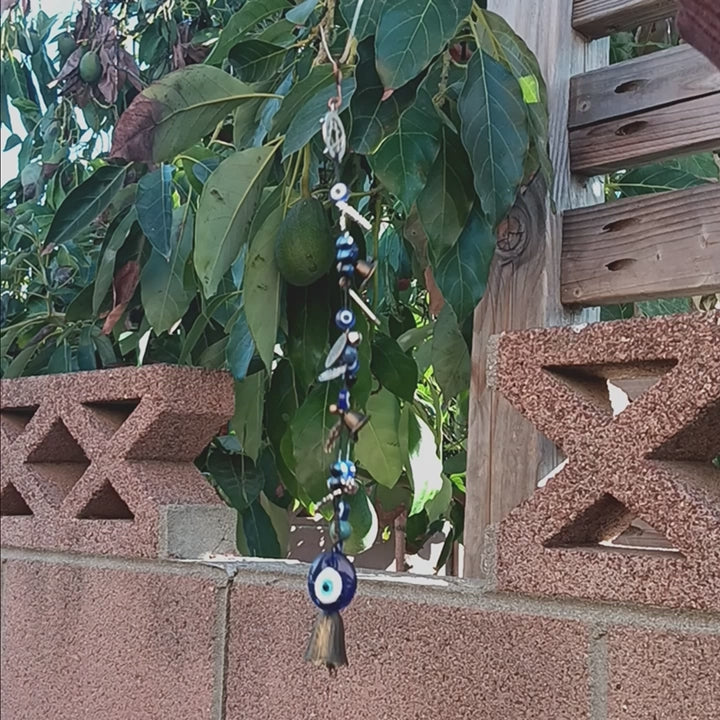 Fancy Double Strand Witch's Bell with Pentacle, Evil Eyes, Tarot Cards, & Tree of Life, Handmade