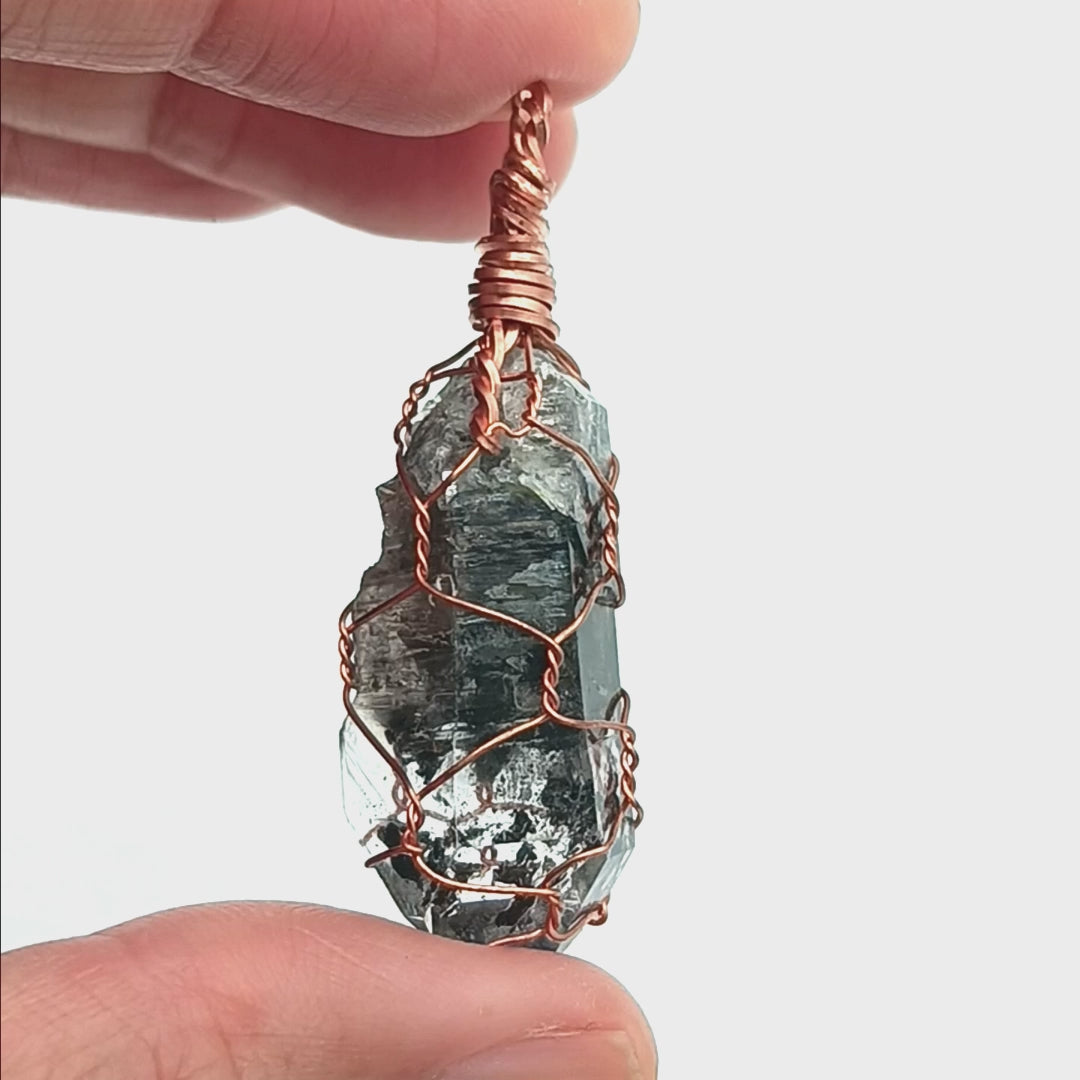 Dark Smoky Quartz Raw Crystal Pendant Necklace, Copper Wire-Wrapped, Handmade, with 20" Chain