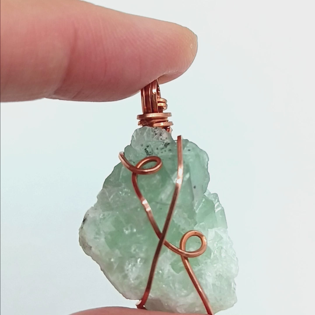 raw fluorite crystal pendant copper wire wrapped