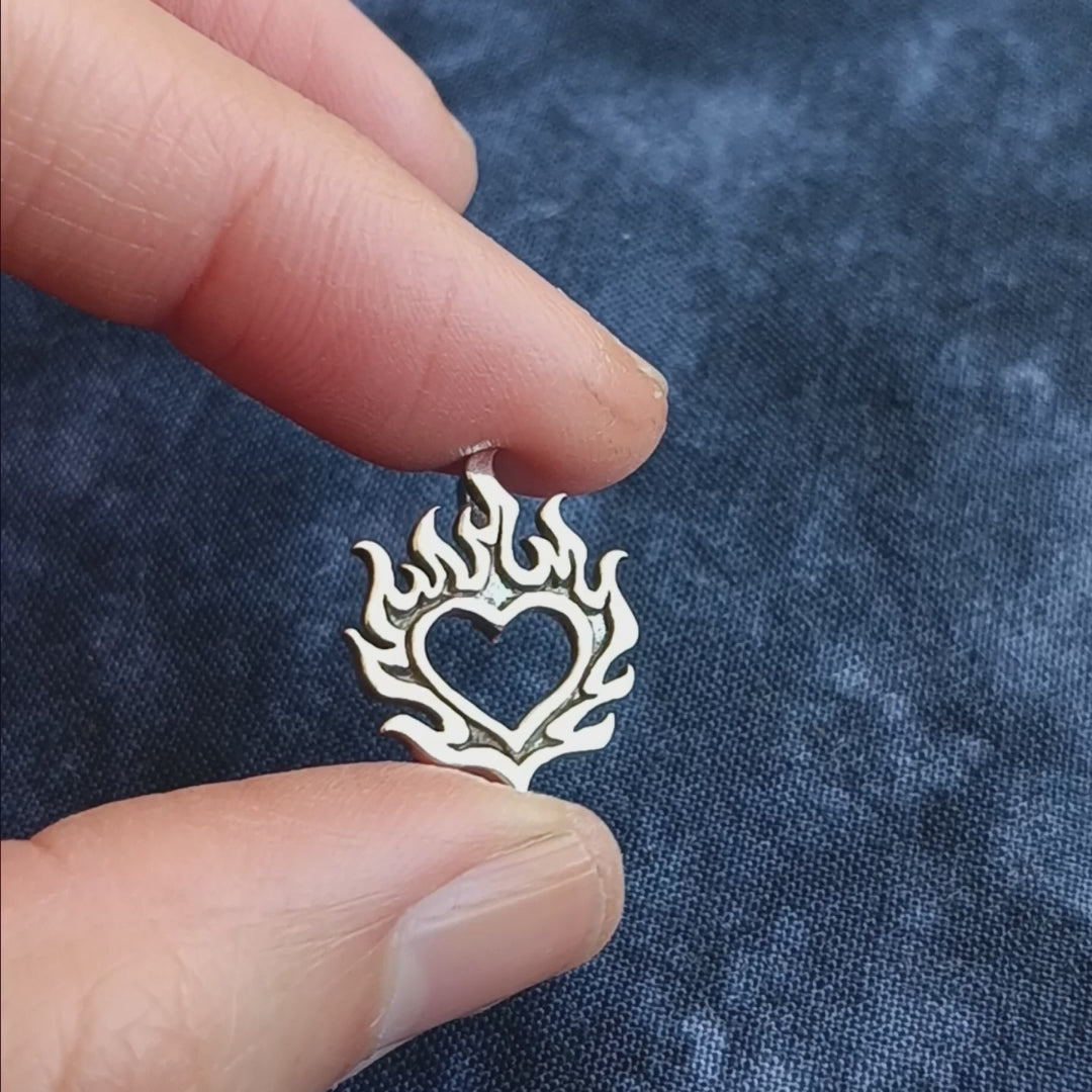 Little Flaming Heart Pendant, Handmade