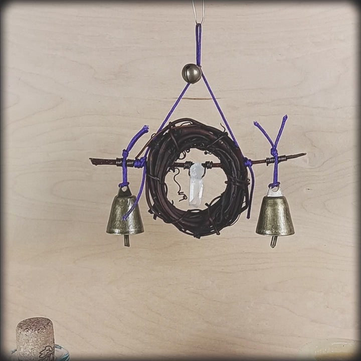Witch's Bell Twig Wreath Quartz Point Purple Cord Handcrafted