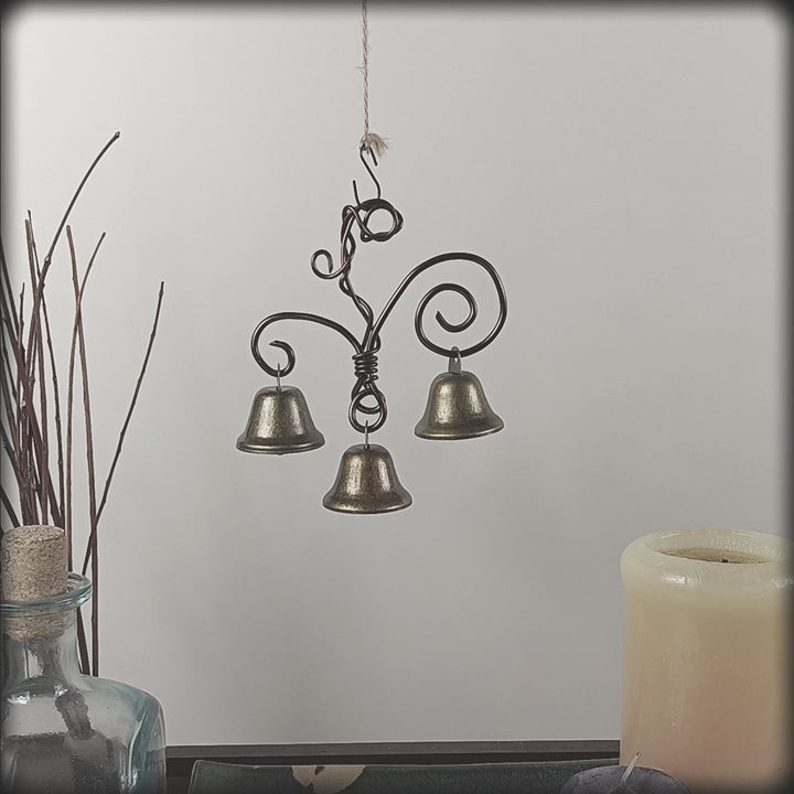 Fancy Triple Witch's Bell with Vine-like Hanger Handcrafted Pagan Wiccan Witch Energy-Cleansing Rustic Primitive Nature Sacred Space Gift Decor | Woot & Hammy