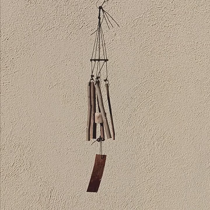 Windchime With Long Vertical Twigs Driftwood Pentagram Bark Handmade Cleansing Protection Against Evil | Woot & Hammy