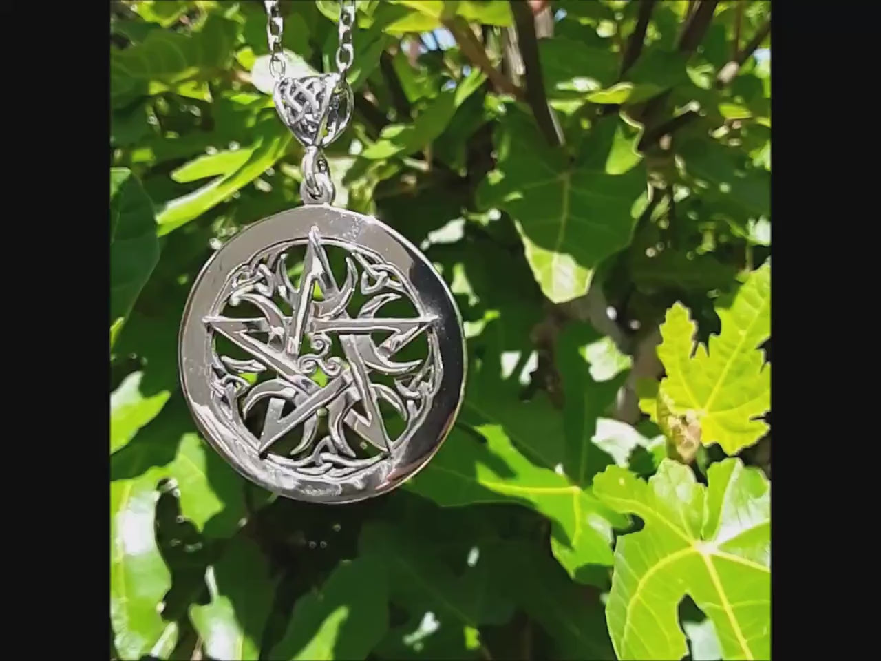 Grand pendentif pentacle celtique à cinq croissants de lune de 1,5 po, fait à la main