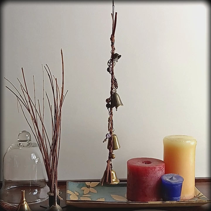 4-Bell Wall Hanging Braided Leather Pentagrams For Cleansing and Warding Off Negative Energy | Woot & Hammy