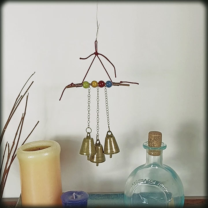Witch's Bell with Twig, Colorful Beads, Chains Handcrafted Energy Cleansing