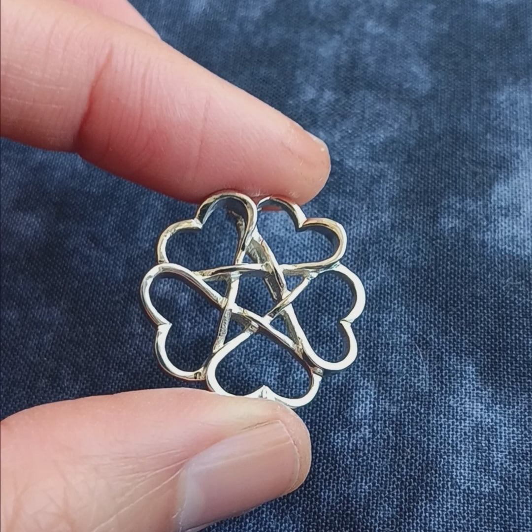 Five Hearts Hidden Pentacle Pendant, Handmade