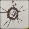 Wall Hanging with Wreath, Rustic Twig Pentagram, Raw Amethyst and Quartz Crystals - Handmade - Protection Calmness Pagan Wiccan Sacred Space Altar Nature Rustic | Woot & Hammy
