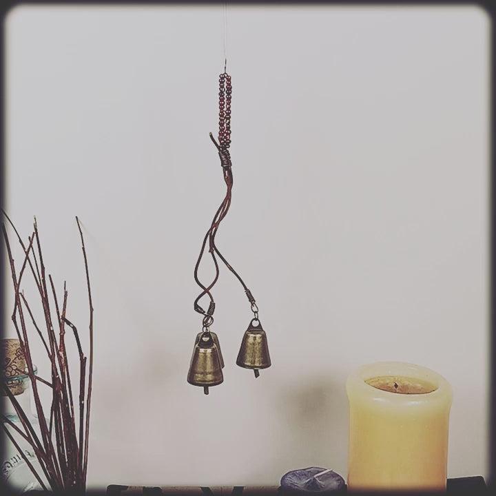 Witch's Bell 3 Bells on Vines with Glass Beads Energy-Cleansing