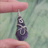 Raw Amethyst Crystal Point Pendant silver wire wrapped, video showing all angles