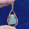 Raw Blue Celestite Crystal Teardrop Pendant Necklace, Copper Wire-Wrapped, Handmade