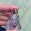 Raw triangle amethyst stalactite copper electroformed pendant video showing all angles