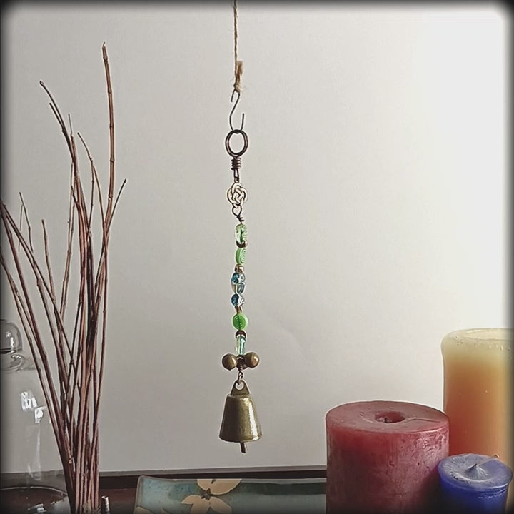 Hanging Witch's Bell with Green Beads and Charms Handmade Cleansing Protection Against Evil | Woot & Hammy