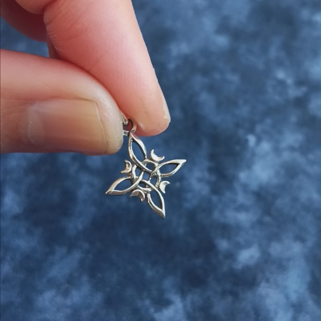 Tiny Witch's Knot With Four Crescent Moons Charm Pendant, Handmade