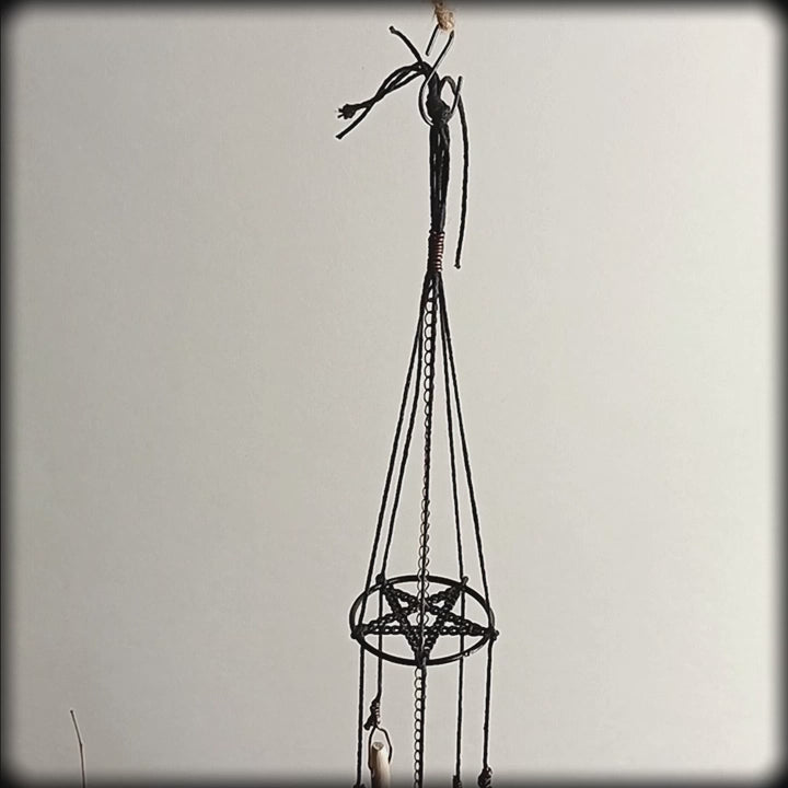 Windchime With Long Vertical Twigs Driftwood Pentagram Bark Handmade Cleansing Protection Against Evil | Woot & Hammy