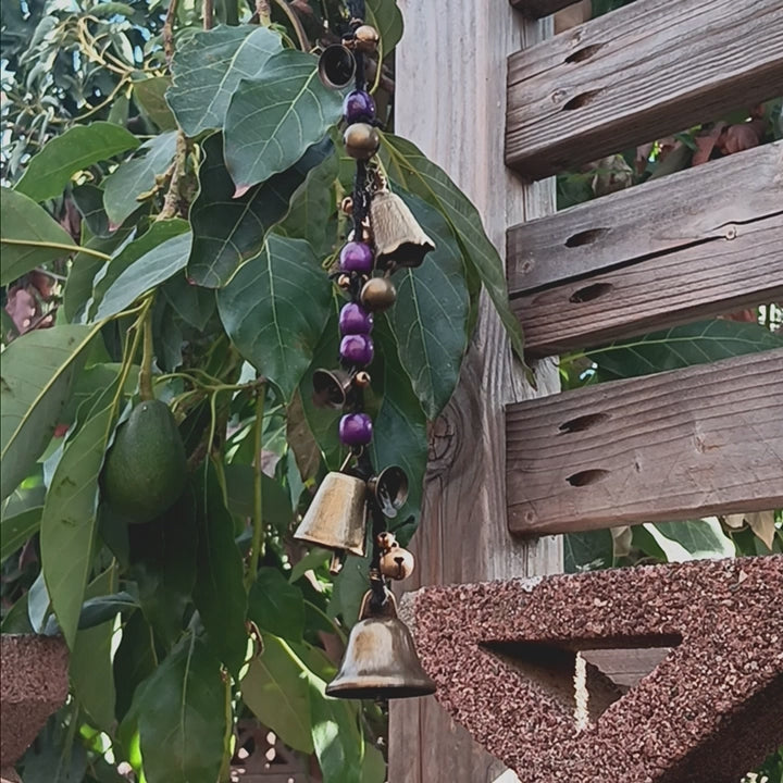 Long Hanging Witch's Bell With Many Bells Beads Pentagram Braided Black Twine Handmade For Cleansing and Protection Against Evil | Woot & Hammy