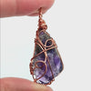Raw Dark Purple Amethyst Crystal Reversible Pendant Necklace, Copper Wire-Wrapped, Handmade