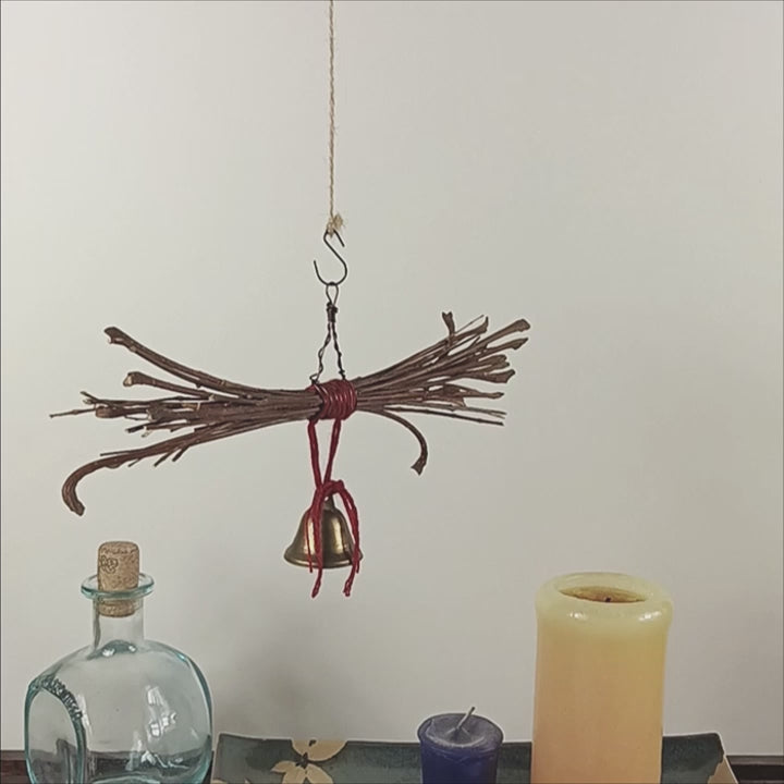 Witch's Bell Rustic Sheaf of Twigs Red Twine Handcrafted Pagan Wiccan Witch Energy-Cleansing Protection Rustic Primitive Nature Worship Sacred Space Witchy Gift Alternative Decor | Woot & Hammy
