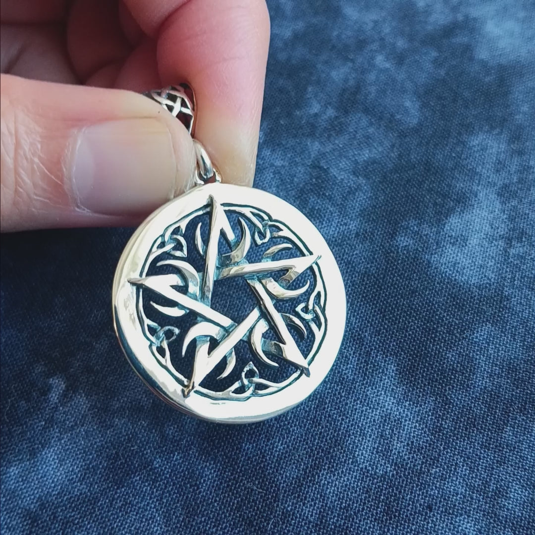 Small 1-1/8" Five Crescent Moons Celtic Pentacle Pendant, Handmade