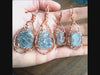 blue raw celestite cage pendants copper wire wrapped handmade