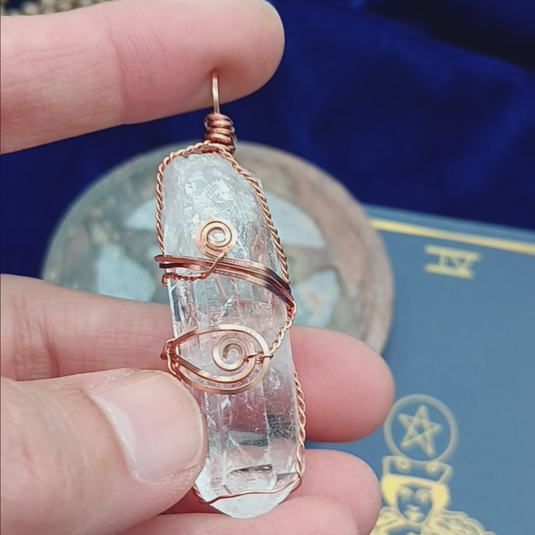 Raw Quartz Crystal Point Pendant Necklace, Copper Wire-Wrapped, with 24" Chain - Handmade - 3 Sizes
