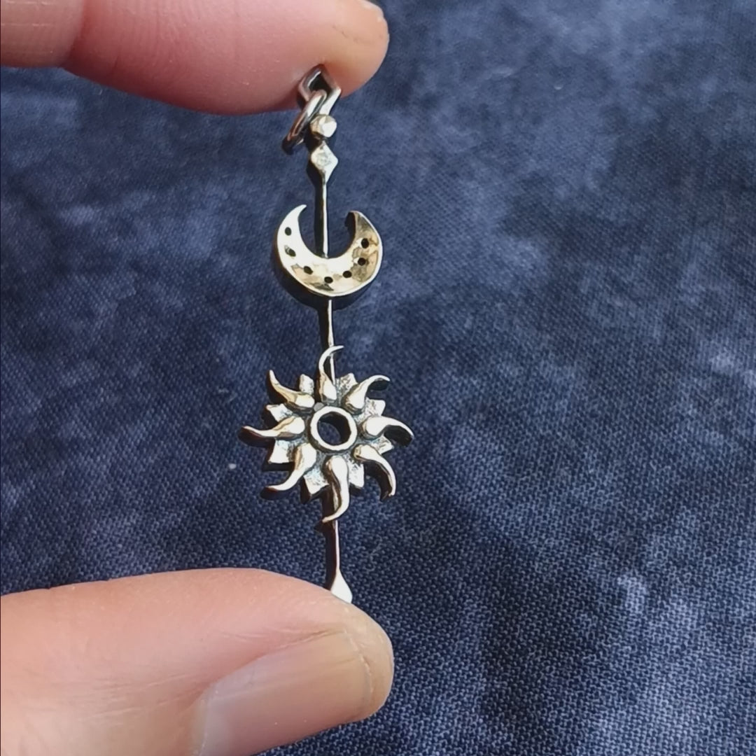 Sun & Moon Stick Pendant Necklace, Handmade