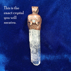 Clear Quartz Copper Pendant Triple Moon Runes  - Slightly Imperfect, Read Description