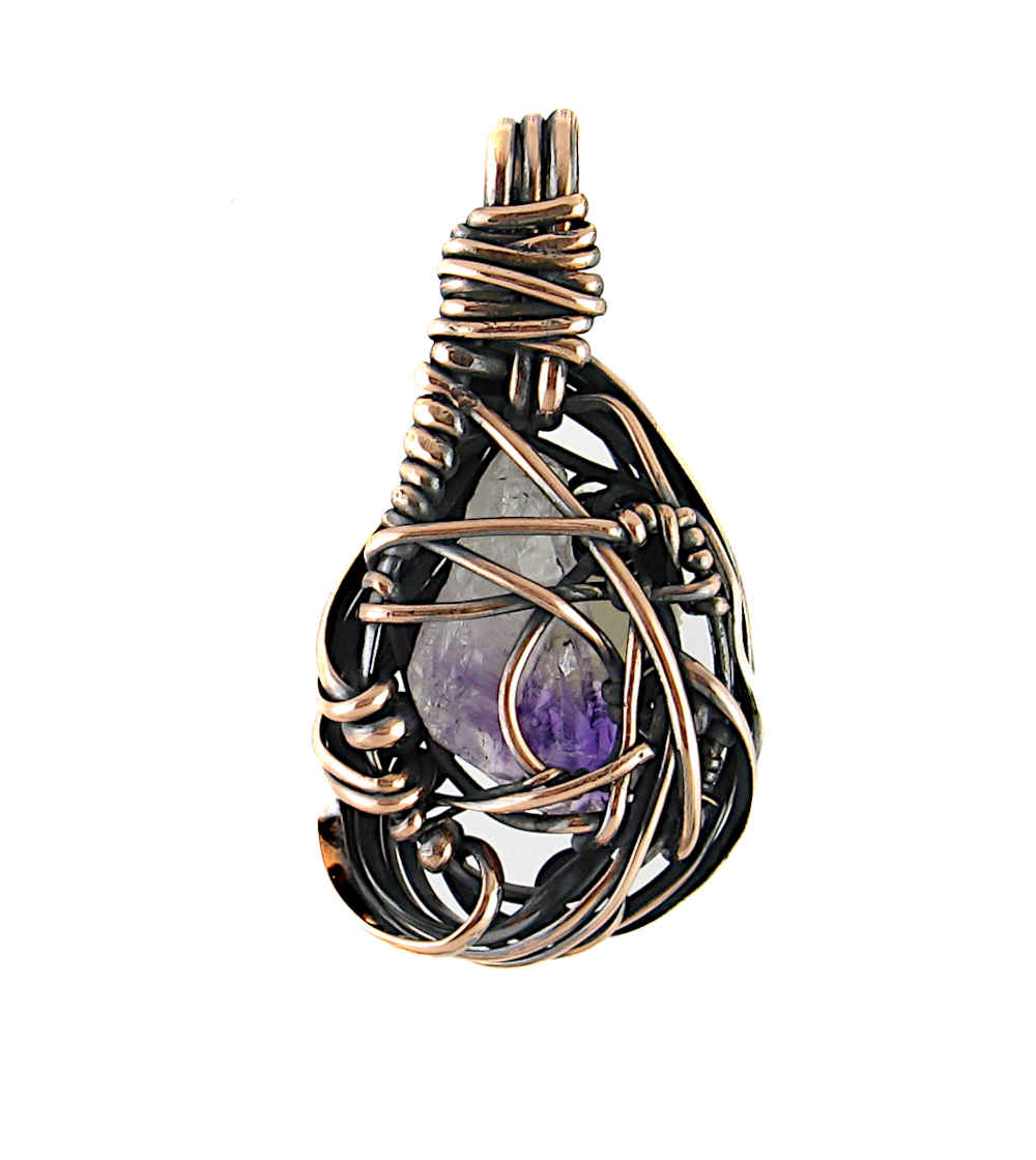 Fancy Raw Amethyst Pendant Wrapped In Oxidized Copper Wire Handmade Style A | Woot & Hammy