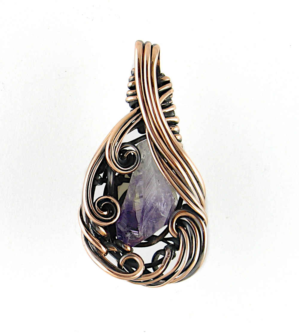 Fancy Raw Amethyst Pendant Wrapped In Oxidized Copper Wire Handmade Style A | Woot & Hammy