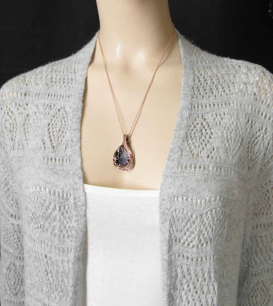 Fancy Raw Amethyst Pendant Wrapped In Oxidized Copper Wire Handmade Style A | Woot & Hammy