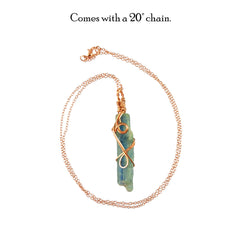 Raw Blue Kyanite Crystal Pendant Necklace w/ 2 Swirls, Copper Wire-Wrapped, Handmade with 20" chain