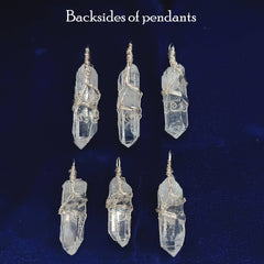 Raw Quartz Crystal Point Pendant – Silver-Plated Wire Wrapped Necklace showing backsides