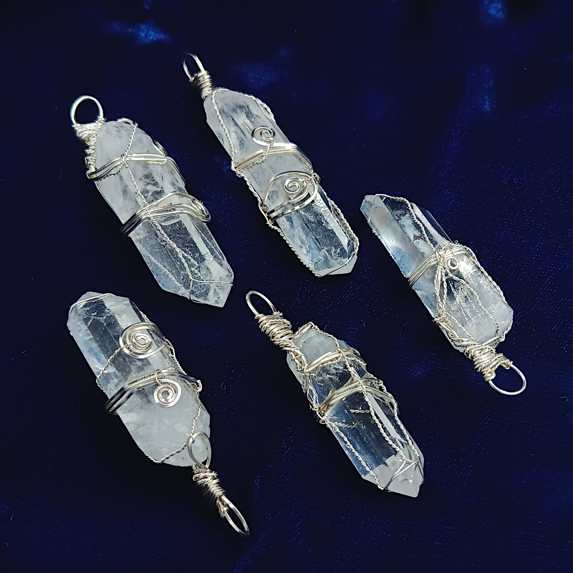Raw Quartz Crystal Point Pendant – Silver-Plated Wire Wrapped Necklace, showing various angles