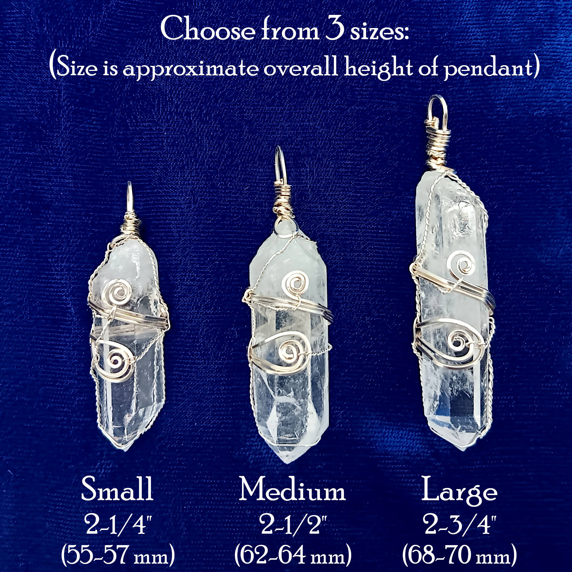 silver wire wrapped quartz pendant in 3 sizes