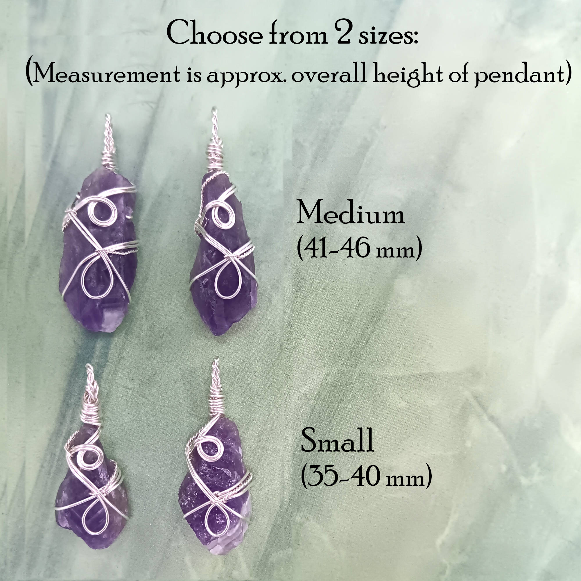 Raw Amethyst Crystal Point Pendant silver wire wrapped, two sizes available