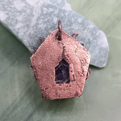 Raw Tanzanian Amethyst Crystal Rune Copper Necklace, Electroformed Pendant, backside