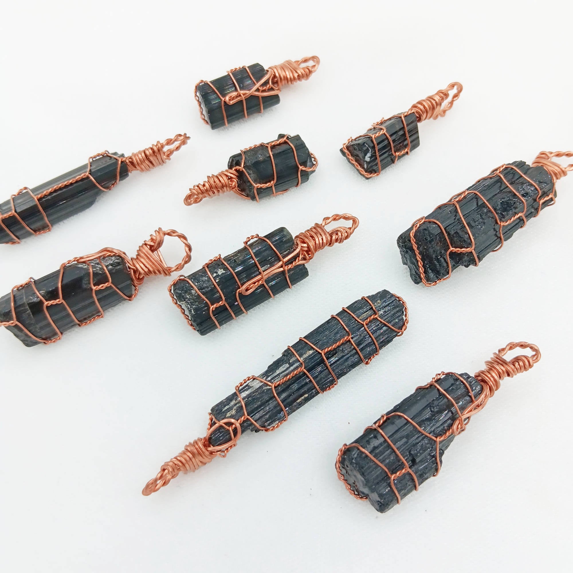 Raw Black Tourmaline Crystal Pendant Necklace, Copper Wire-Wrapped, Handmade