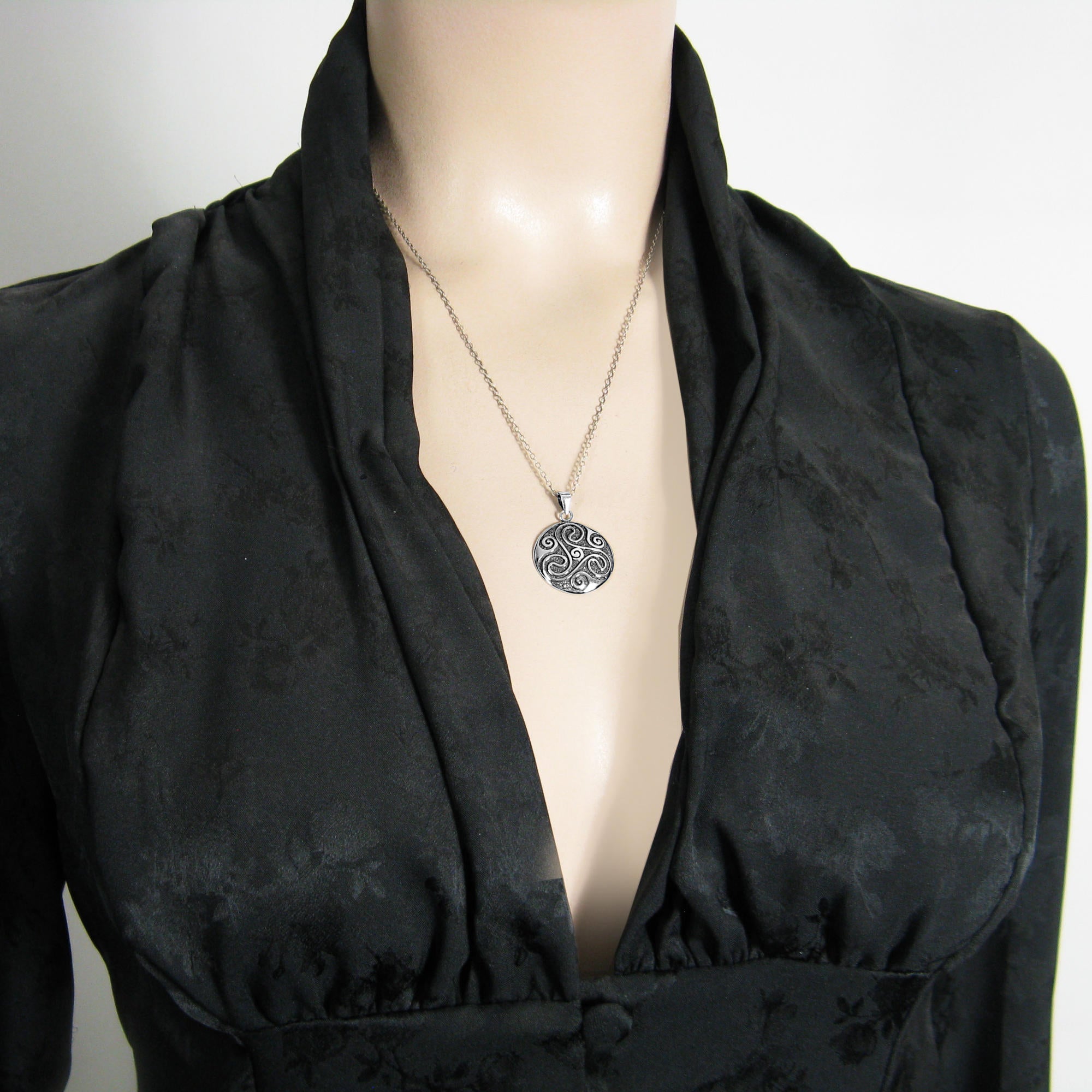 Triskele Symbol with Spirals Domed Oxidized Pendant