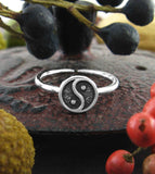 Small Yin Yang Symbol Toe or Midi Ring, Adjustable