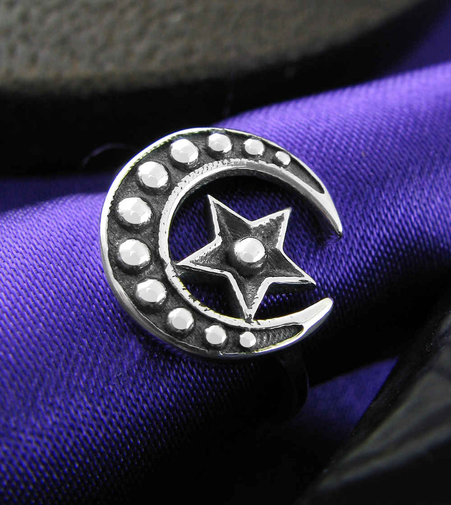 Studded Crescent Moon and Star Toe Midi Ring, Adjustable | Woot & Hammy
