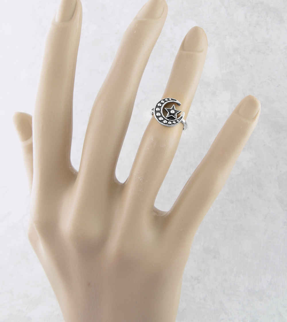 Studded Crescent Moon and Star Toe Midi Ring, Adjustable | Woot & Hammy