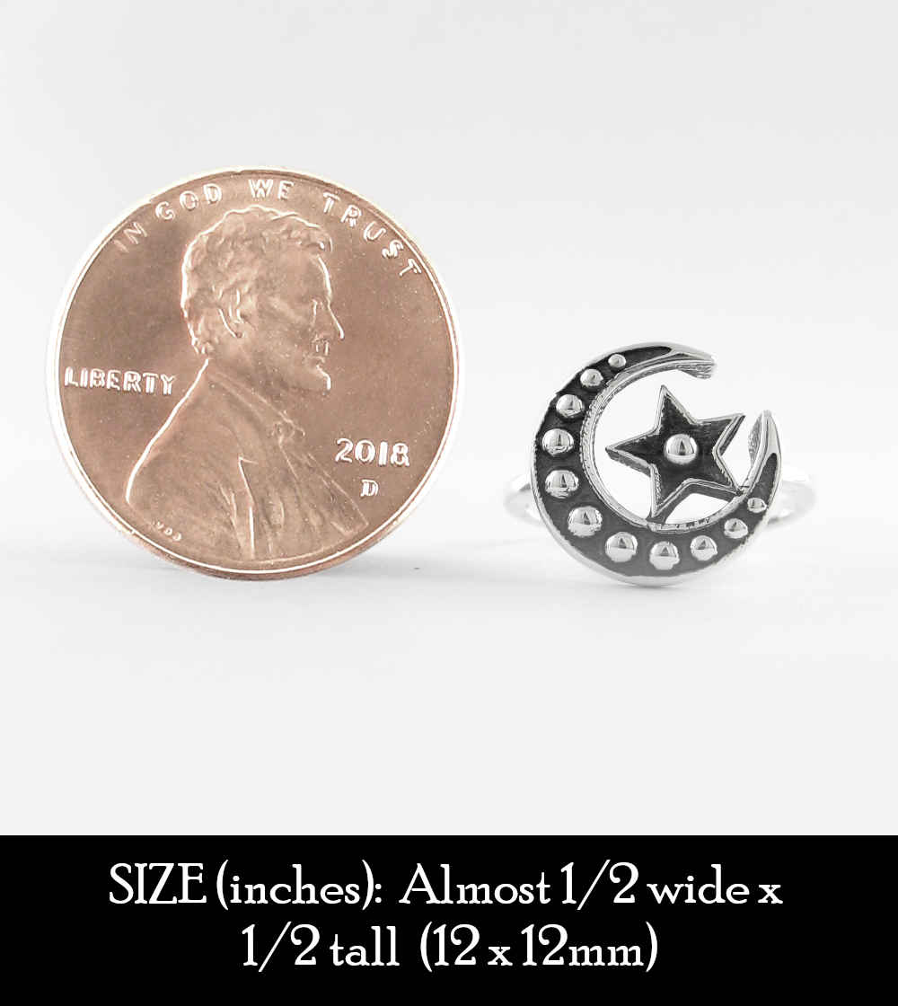 Studded Crescent Moon and Star Toe Midi Ring, Adjustable | Woot & Hammy