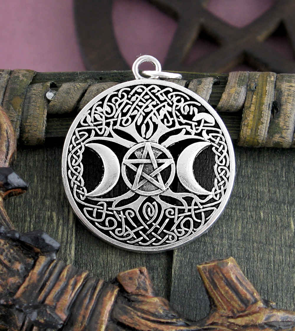 Amulet Charm Celtic Tree of Life Triple Moon Pentagram Knots Pewter | Woot & Hammy