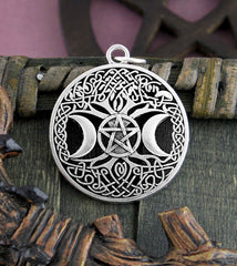 Amulet Charm Celtic Tree of Life Triple Moon Pentagram Knots Pewter | Woot & Hammy