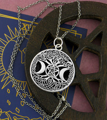 Amulet Charm Celtic Tree of Life Triple Moon Pentagram Knots Pewter | Woot & Hammy