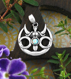Triple Moon Goddess Pendant with Lab Opal and Crescents